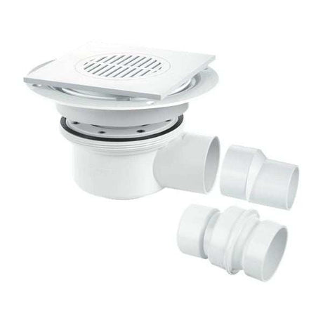 Mcalpine 150mm Square White ABS Two-Piece 50mm Water Seal Gully for Tiled or Stone Floors - TSG52T6WH
