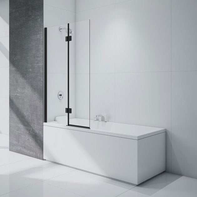 Merlyn Black Two Panel Left Handed Square Hinged Bath Screen 1500mm High x 900mm Wide - 8mm Glass -  BLKMB7L