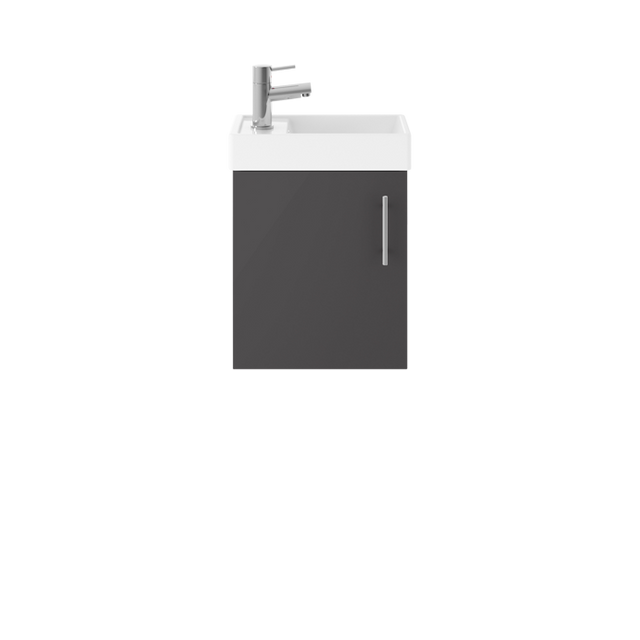Nuie Vault 1-Door Wall Hung Vanity Unit with Basin 400mm Wide - Gloss Grey - MIN013