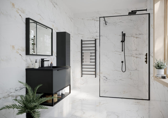 Scudo Minos Framed Glass Panel 1100mm- Black - MINFRAME1100BLK