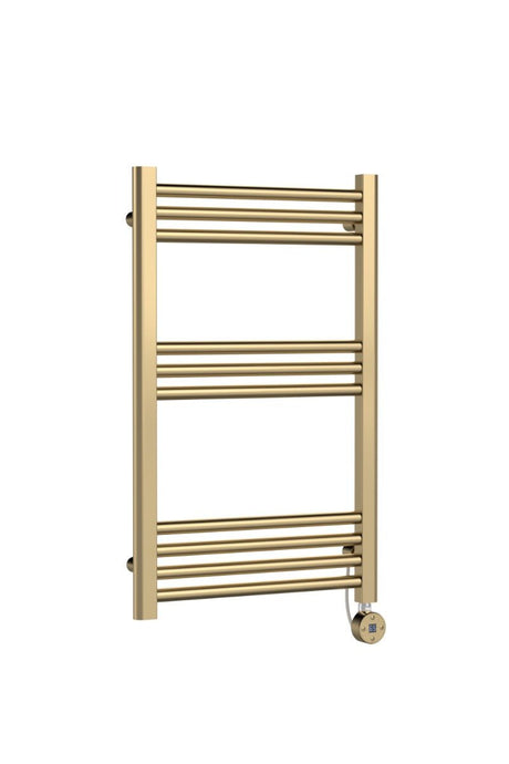 Hudson Reed Electric Round Tube Towel Rail with 10 Bars, 800mm x 500mm - Brushed Brass - MTY859