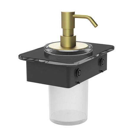 Vado Muse Soap Dispenser With 150mm Black Glass Shelf - Satin Brass - MUS-082B-BLK-SBR