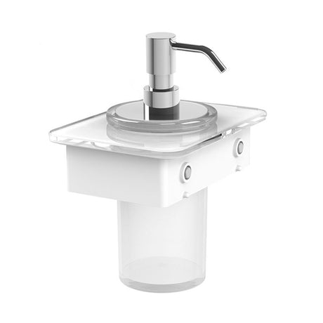 Vado Muse Soap Dispenser With 150mm White Glass Shelf - Chrome - MUS-082B-WHT-CP