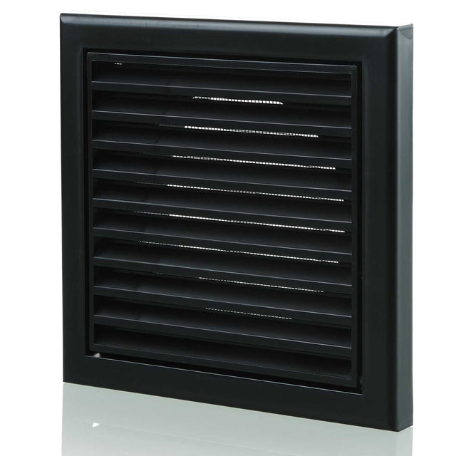 Blauberg Plastic Vented black 150mm fixed blade air ventilation louvred grille with insect screen for external wall or roof mounting