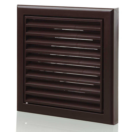 Blauberg plastic vented fixed blade brown air ventilation louvred grille for 100mm duct with insect mesh and removable core