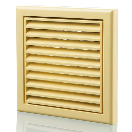 Blauberg Plastic Vented fixed blade air ventilation grille in cotswold stone with insect mesh and 100mm duct connection