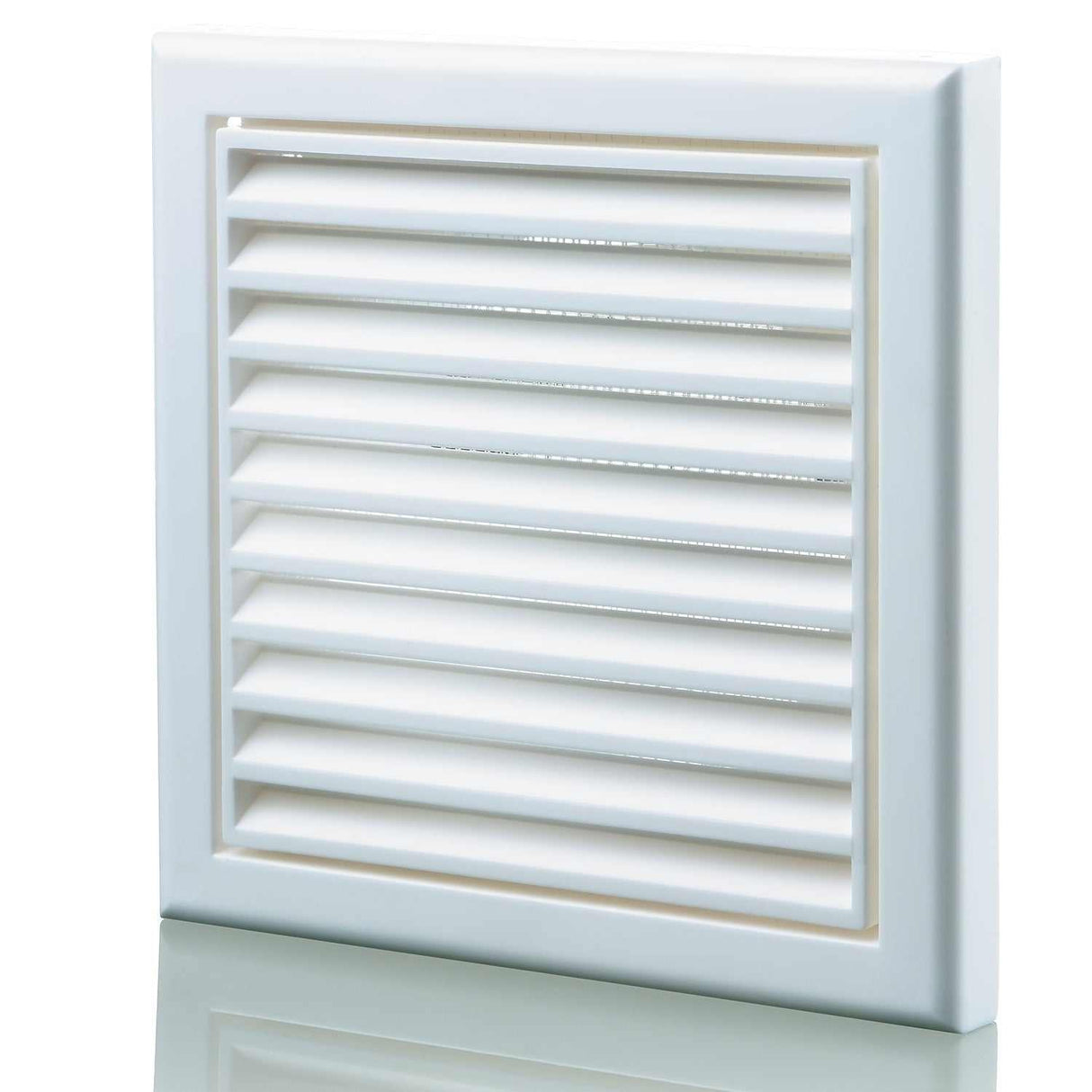 Blauberg plastic vented fixed blade air ventilation louvred grille white 100mm with insect mesh and removable core