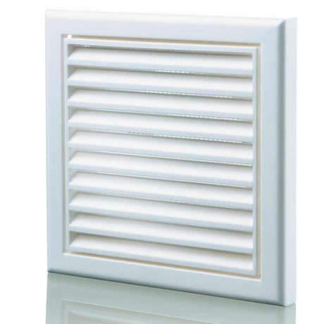 Blauberg plastic vented fixed blade air ventilation louvred grille white 100mm with insect mesh and removable core