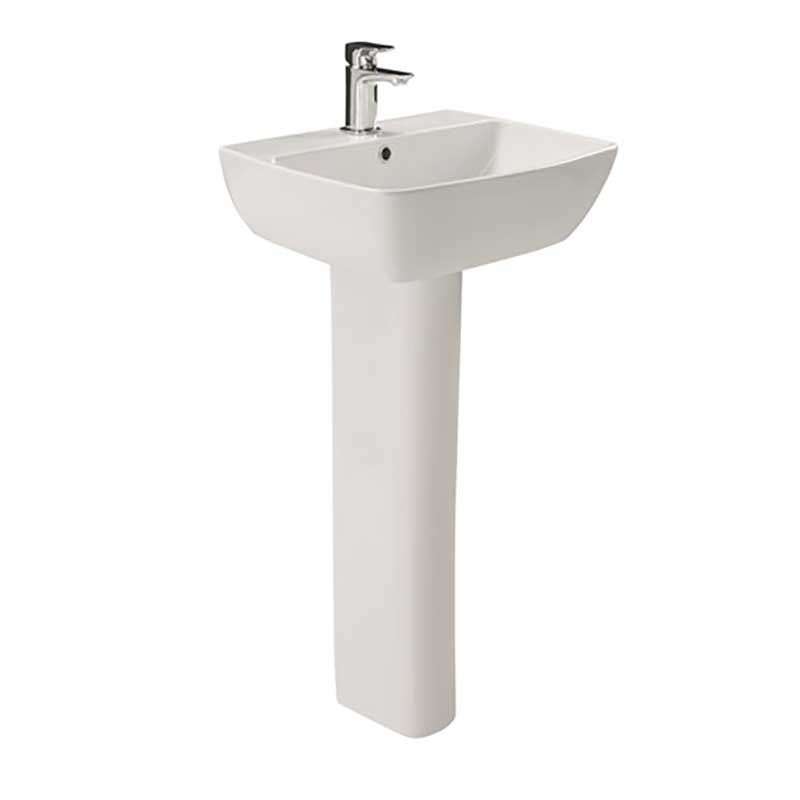 Britton My Home white 50cm basin with one tap hole and pedestal, glossy vitreous china finish