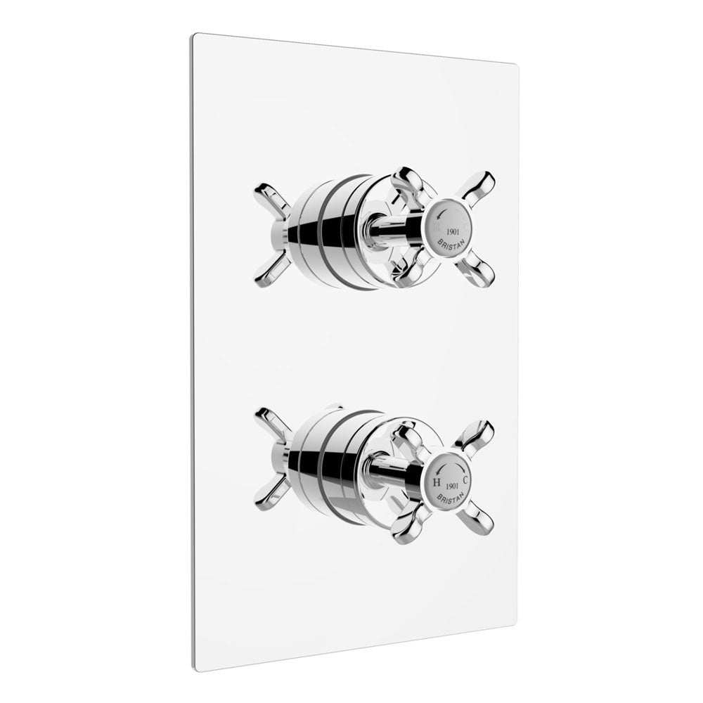 Chrome recessed dual control thermostatic shower valve with dual temperature and flow knobs