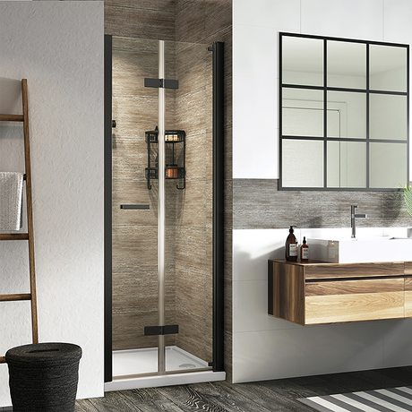 Roman Innov8 Bifold 800mm x 1967mm Black Corner Shower Door - N2V813CB