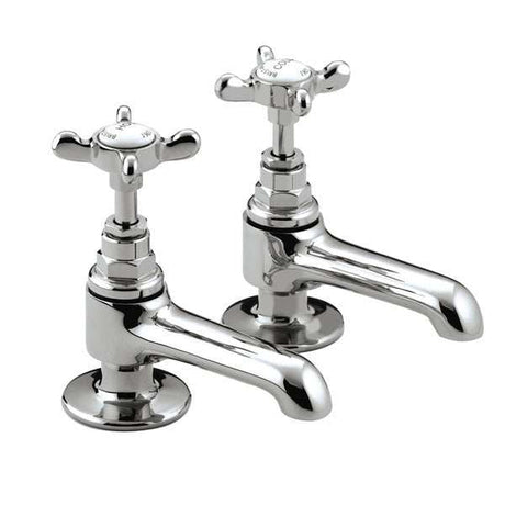 Bristan 1901 Traditional Basin Pillar Taps with chrome finish and ceramic disc valves, classic design for bathroom sinks.