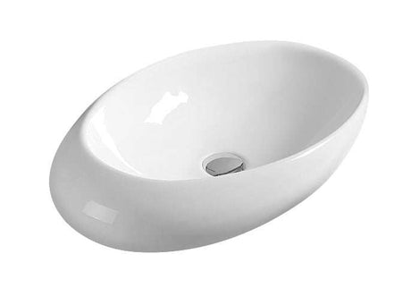 Hudson Reed Vessel Sit-On white oval countertop basin 490mm wide with 0 tap hole design