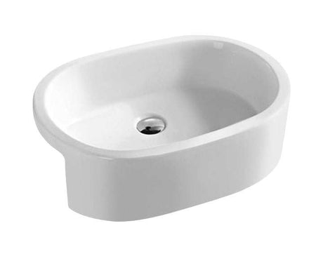 Hudson Reed semi recessed white ceramic oval basin 570mm wide without tap hole