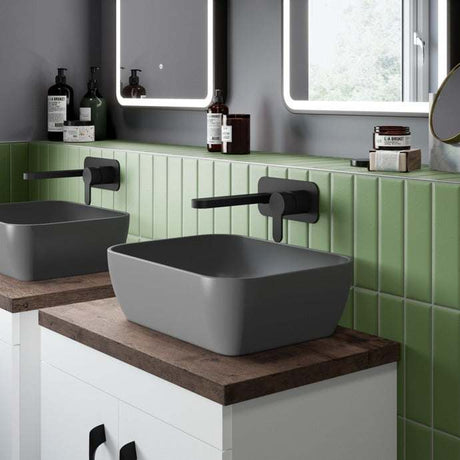 Nuie Square Sit-On Vessels matt grey square countertop basin with modern design