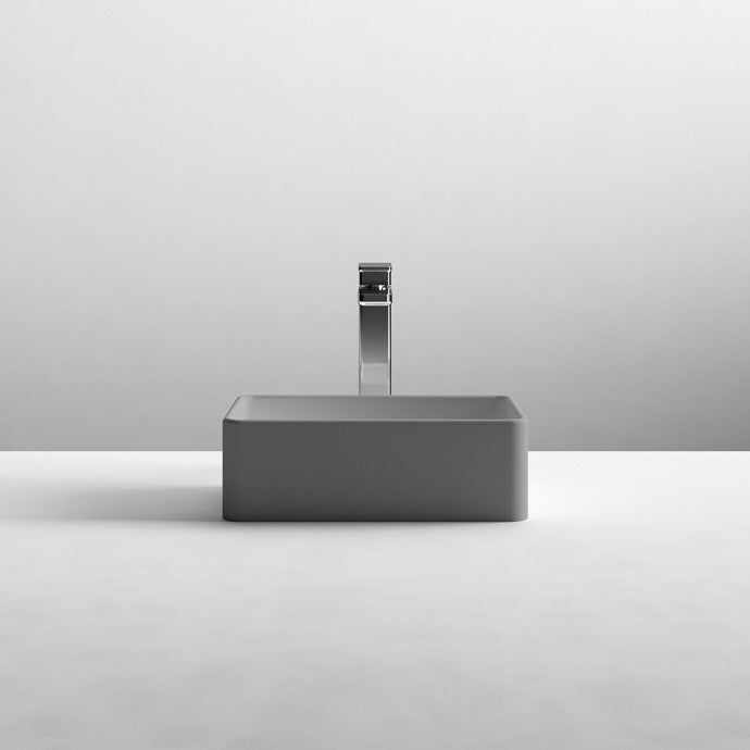 Nuie Vessels Sit-On rectangular matt grey countertop basin 365mm wide with modern minimalist design