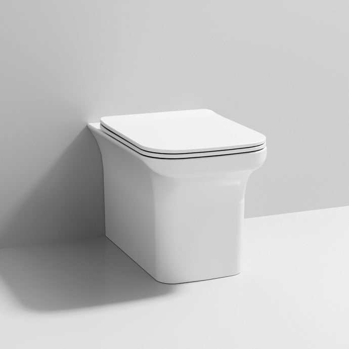 Nuie Ava Soft Close Seat Square 550mm Projection Back to Wall Rimless Toilet Pan - White -  NCG506