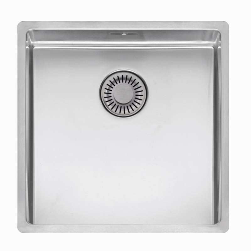 Reginox Elite Integrated stainless steel square kitchen sink with built-in basket waste and smooth finish