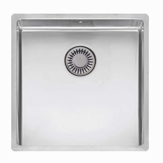 Reginox Elite Integrated stainless steel square kitchen sink with built-in basket waste and smooth finish