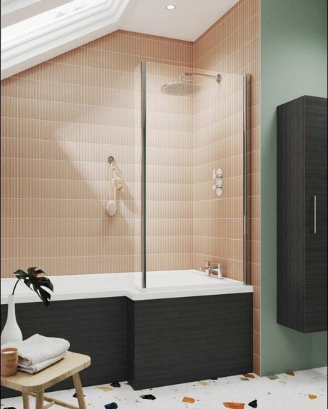 Nuie Quattro Bath Screens Polished Chrome Contemporary Screen Hinged - NSBS7