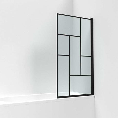 Nuie Abstract 6mm Glass Black Square Bath Screen 1430mm Height x 790mm Wide - Clear - NSSQBB