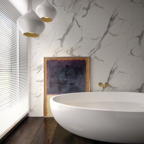 Nuance T&G Polyurethane Calacatta Statuario Wall Panel 2420mm High X 1200mm Wide - Glaze - White - 817510