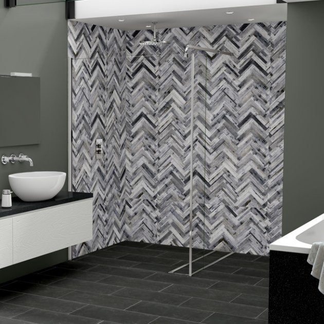 Nuance Postformed Herringbone Whitewash Shell Wall Panel 2420mm High X 1200mm Wide - 813758