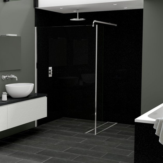 Nuance T&G Polyurethane Gloss Black Quartz Wall Panel 2420mm High X 1200mm Wide - Black - 817077