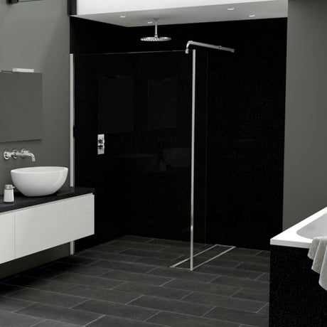 Nuance Postformed Polyurethane Gloss Black Quartz Wall Panel 2420mm High X 1200mm Wide - Black - 813246