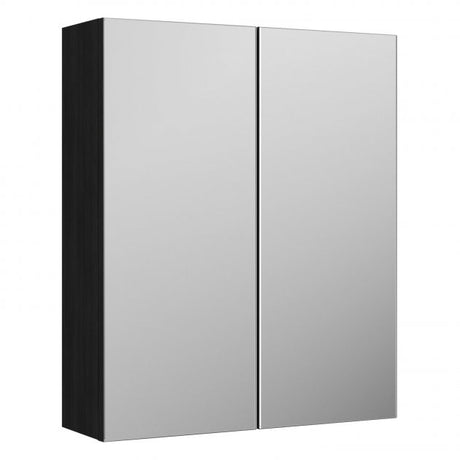 Nuie Arno 715mm High x 600mm Wide Mirrored Bathroom Cabinet (50/50) - Black Woodgrain - OFF617N