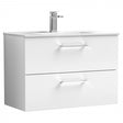 Nuie Arno 800mm Wide Wall Hung 2-Drawer Vanity Unit with Basin-2 - Gloss White - ARN126B