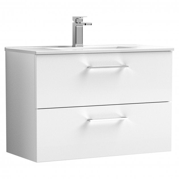 Nuie Arno 800mm Wide Wall Hung 2-Drawer Vanity Unit with Basin-2 - Gloss White - ARN126B