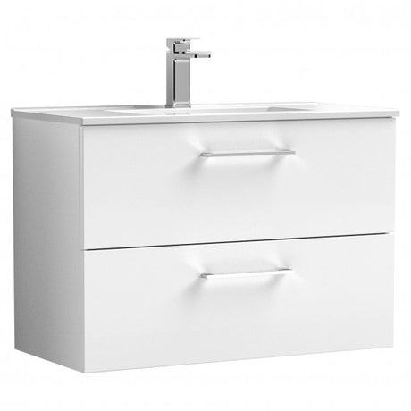 Nuie Arno 800mm Wide Wall Hung 2-Drawer Vanity Unit with Basin-2 - Gloss White - ARN126B