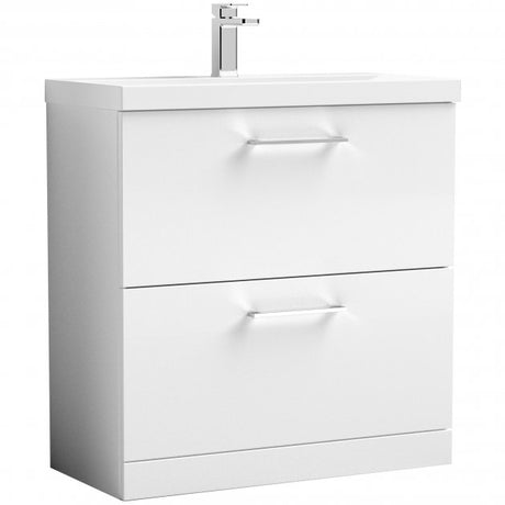 Nuie Arno 800mm Wide Floor Standing 2-Drawer Vanity Unit with Basin-3 - Gloss White - ARN135D