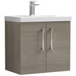 Nuie Arno 600mm Wide Wall Hung 2-Door Vanity Unit with Basin-1 600mm Wide - Grey Vicenza Oak - ARN2523A
