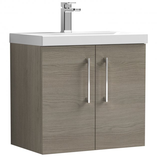 Nuie Arno 600mm Wide Wall Hung 2-Door Vanity Unit with Basin-1 600mm Wide - Grey Vicenza Oak - ARN2523A