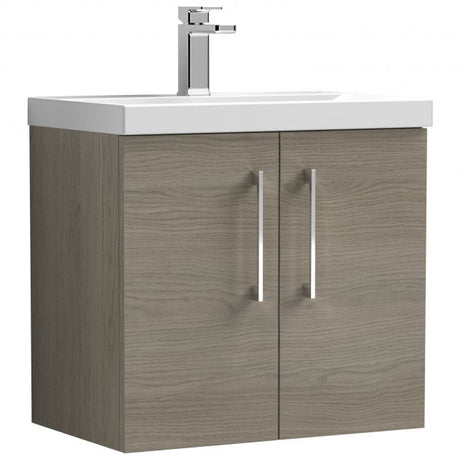 Nuie Arno 600mm Wide Wall Hung 2-Door Vanity Unit with Basin-1 600mm Wide - Grey Vicenza Oak - ARN2523A