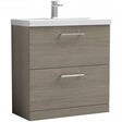 Nuie Arno 800mm Wide Floor Standing 2-Drawer Vanity Unit with Basin-3 - Grey Vicenza Oak - ARN2535D
