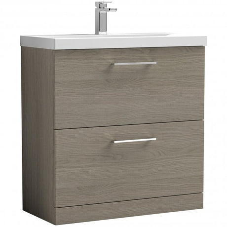 Nuie Arno 800mm Wide Floor Standing 2-Drawer Vanity Unit with Basin-3 - Grey Vicenza Oak - ARN2535D