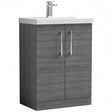 Nuie Arno 600mm Wide Floor Standing 2-Door Vanity Unit with Basin-3 - Anthracite Woodgrain - ARN503D