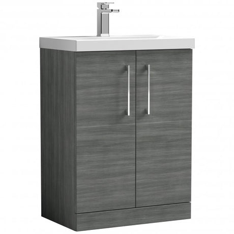 Nuie Arno 600mm Wide Floor Standing 2-Door Vanity Unit with Basin-3 - Anthracite Woodgrain - ARN503D