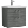 Nuie Arno 600mm Wide Wall Hung 2-Door Vanity Unit with Basin-3 - Anthracite Woodgrain - ARN523D