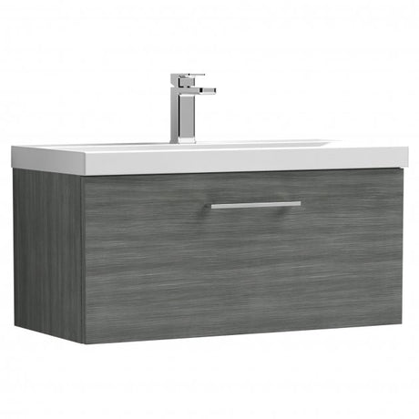 Nuie Arno 800mm Wide Wall Hung 1-Drawer Vanity Unit with Basin-1 - Anthracite Woodgrain - ARN525A