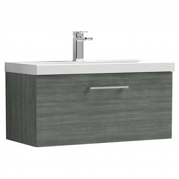 Nuie Arno 800mm Wide Wall Hung 1-Drawer Vanity Unit with Basin-1 - Anthracite Woodgrain - ARN525A