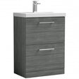 Nuie Arno 600mm Wide Floor Standing 2-Drawer Vanity Unit with Basin-1 - Anthracite Woodgrain - ARN533A