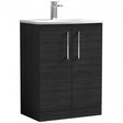 Nuie Arno 600mm Wide Floor Standing 2-Door Vanity Unit with Basin-4 - Black Woodgrain - ARN603G