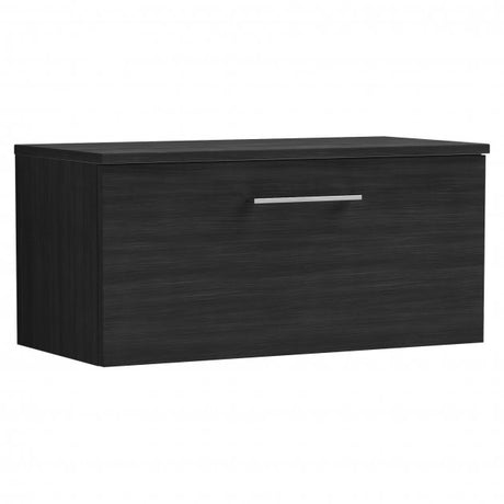 Nuie Arno 800mm Wide Wall Hung 1-Drawer Vanity Unit with Worktop - Black Woodgrain - ARN625W