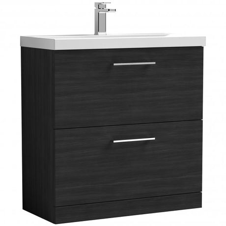 Nuie Arno 800mm Wide Floor Standing 2-Drawer Vanity Unit with Basin-1 - Black Woodgrain - ARN635A