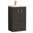 Nuie Arno 2-door floor standing vanity unit in hacienda black with polymarble basin and chrome handles, 500mm wide