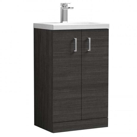 Nuie Arno 2-door floor standing vanity unit in hacienda black with polymarble basin and chrome handles, 500mm wide